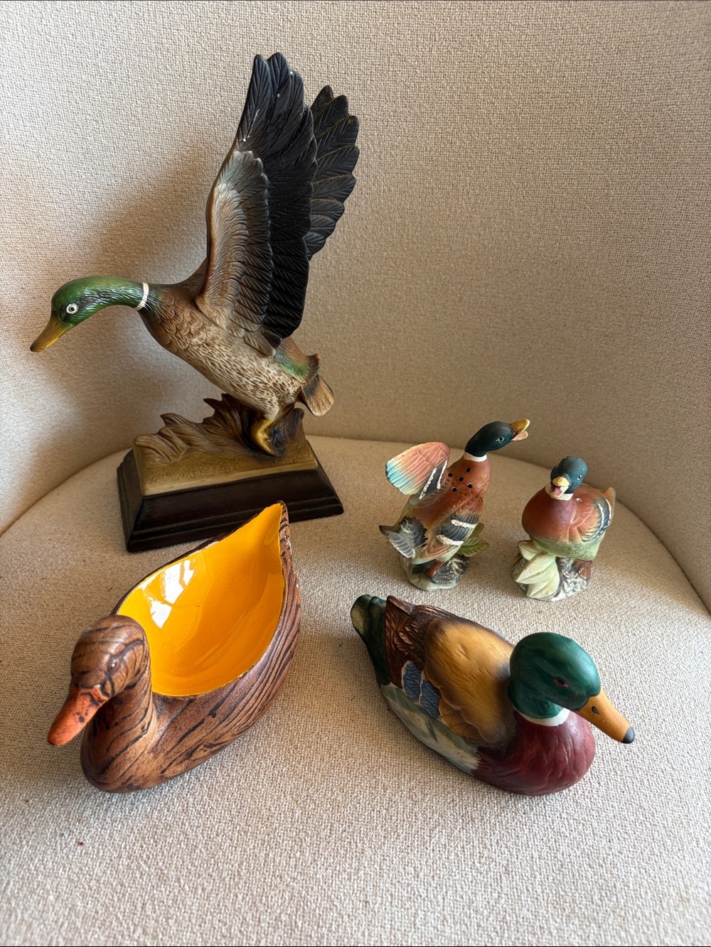 Decorative Mallard Duck Figurine bundle in Green, Brown and Yellow